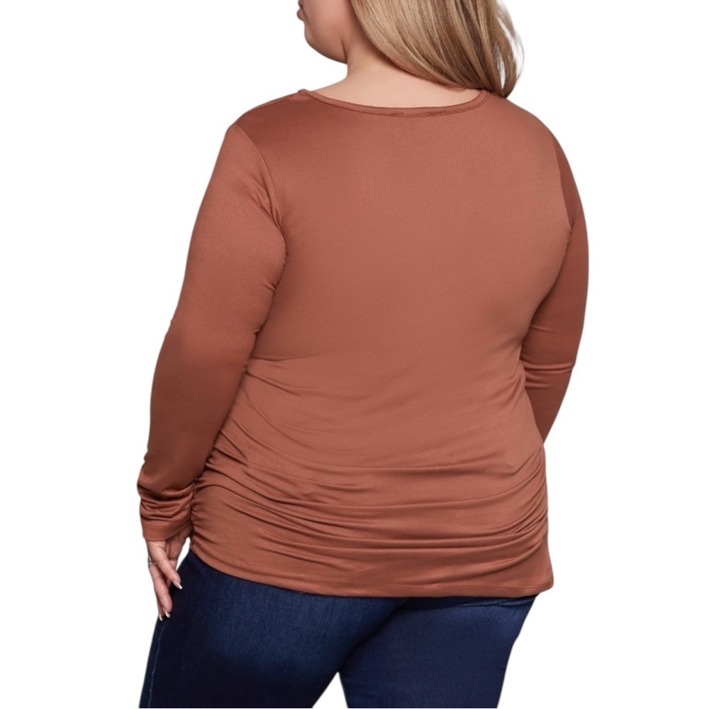 Plus Size, Brown Button Down Shirt with Cut-Out Neckline, Size 4X - Picture 3 of 5
